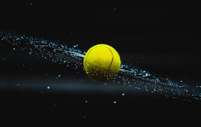 Yellow tennis ball flies in the air