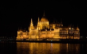 Beautiful building of the Hungarian Parliament at night