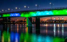 Queensway twin bridges beautifully illuminated at night