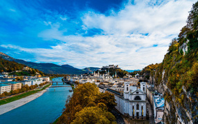 View of the Alps and the city of Salzburg, Austria