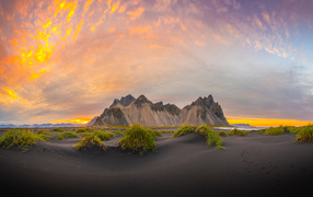 Beautiful sunset over the mountains of Iceland