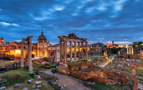 Ruins of old Rome at dusk, Italy