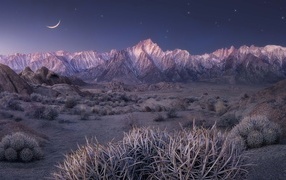 View of the mountains under the night sky, California. USA