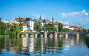 Bridge over the river in the city, Czech Republic