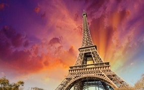 Eiffel Tower against a beautiful pink sky background