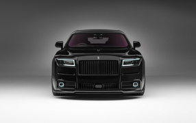 Front view of a black expensive Rolls-Royce Ghost car