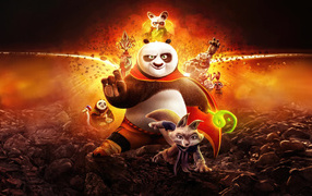Огненный постер мультфильма Кунг-фу панда 4