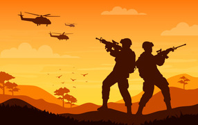 Солдаты на фоне неба, фон открытки на день защитника отечества