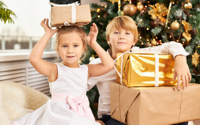 Children with gifts for Christmas