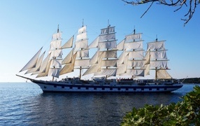 Big ship with white sails