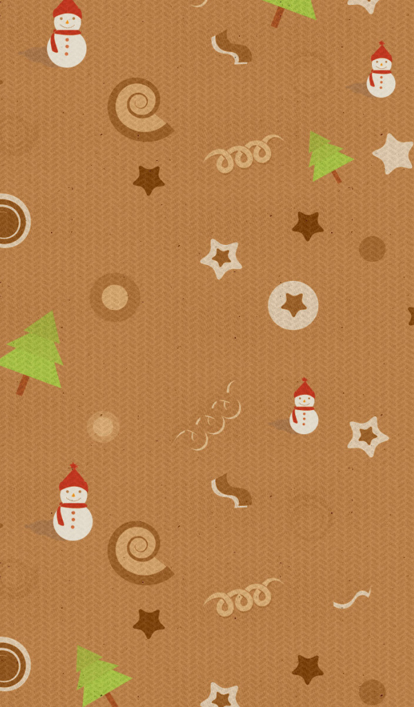 Снеговики и ёлки на бежевом фоне на рождество