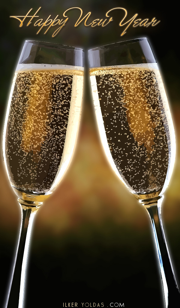 Счастливого Нового Года 2014, бокалы с шампанским