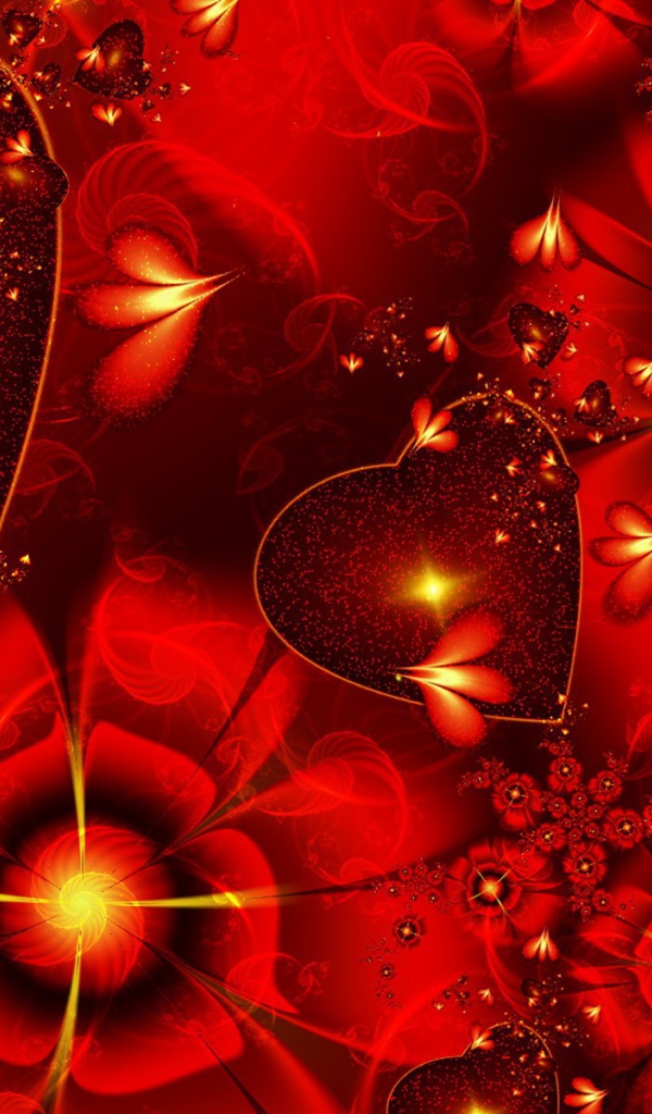 Сердечки с красными цветками