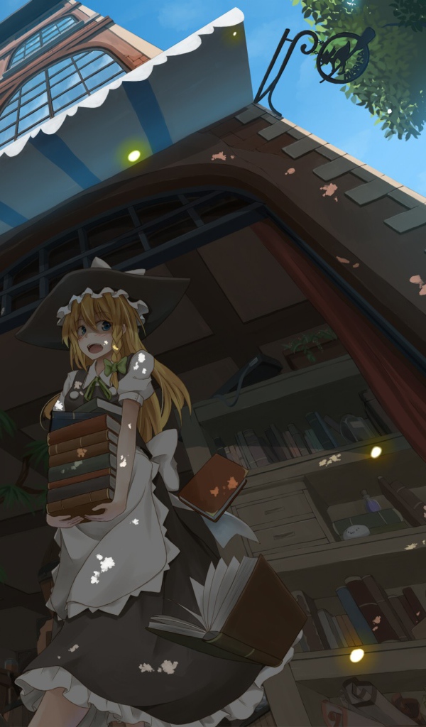Девушка аниме со стопкой книг