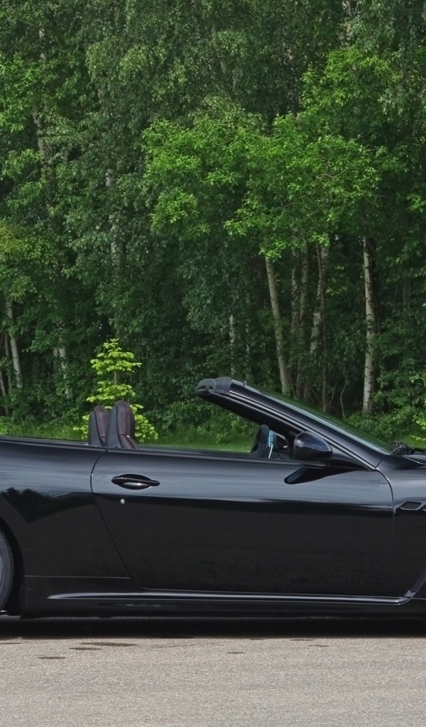 Черный кабриолет Maserati на фоне леса