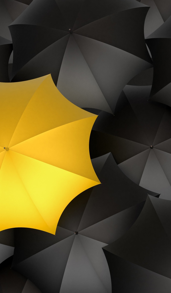 Желтый зонт среди черных