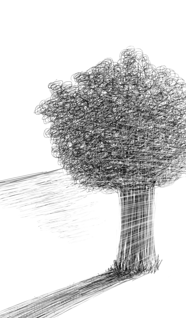 Дерево в пустыне, рисунок карандашом