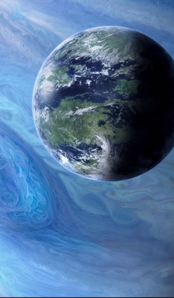Земля на фоне голубого Юпитера