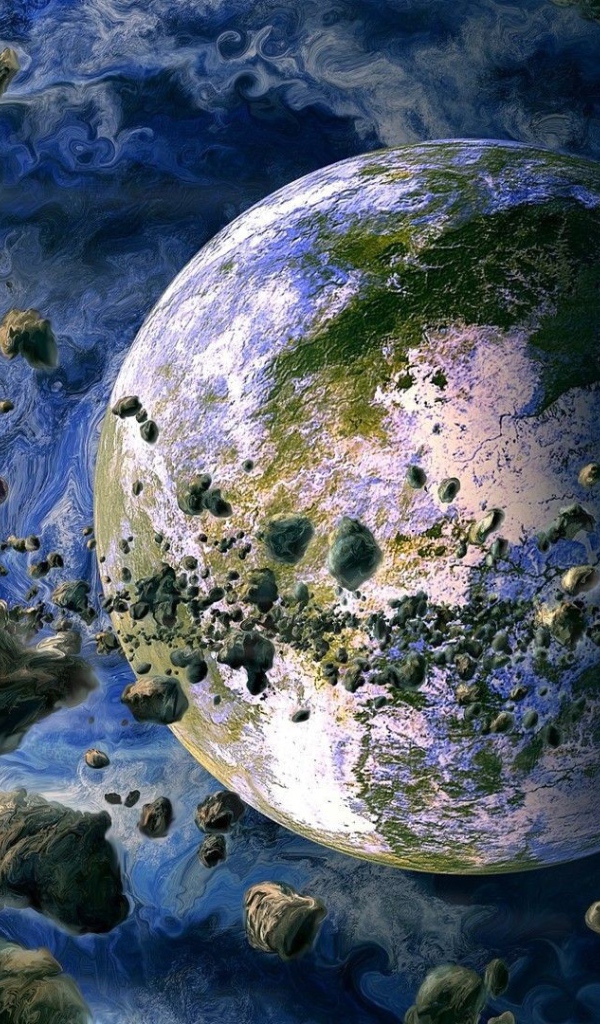 Земля в окружении обломков спутника
