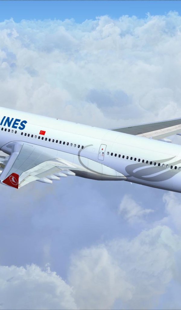 Airbus A330 авиакомпании Turkish Airlines летит над белыми облаками