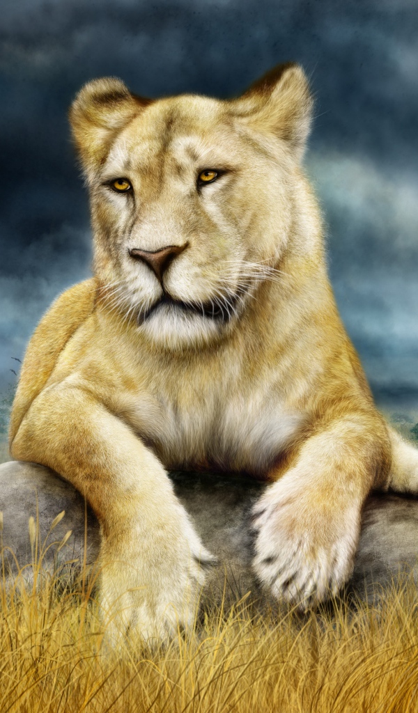 Нарисованная львица с маленькими львятами