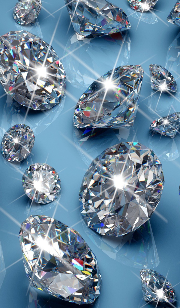 Bright gemstones diamonds on a blue background