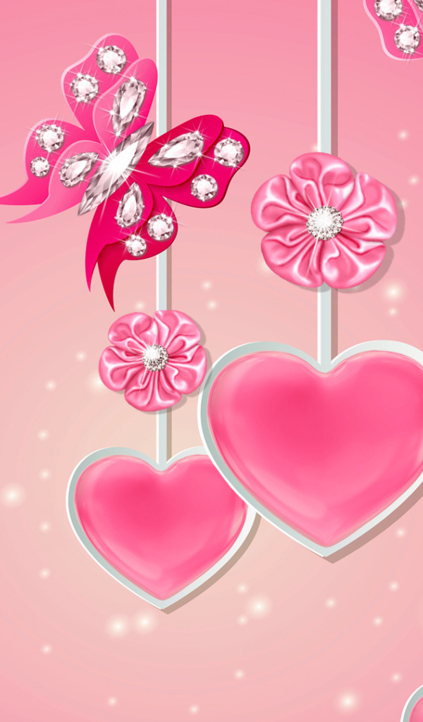 Розовые сердечки с алмазами 
