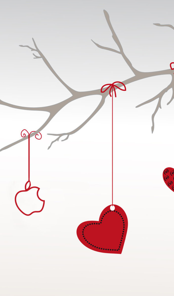 Red hearts on a branch