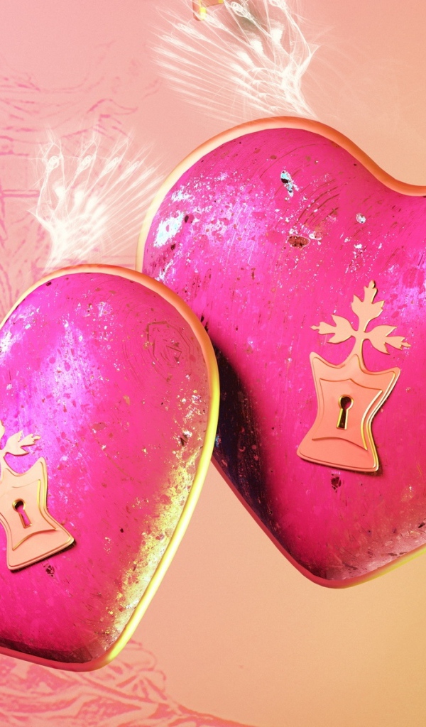 Два больших розовых сердца с замочными скважинами