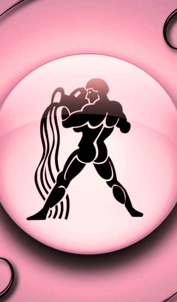 Знак зодиака Водолей на  розовом фоне с чёрным орнаментом 