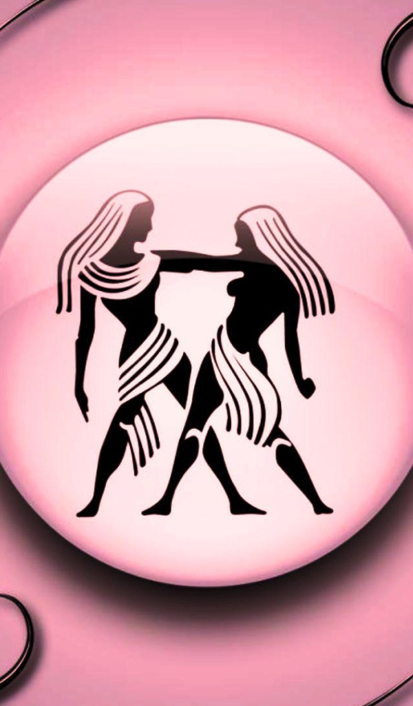 Gemini on a pink background with black ornament 