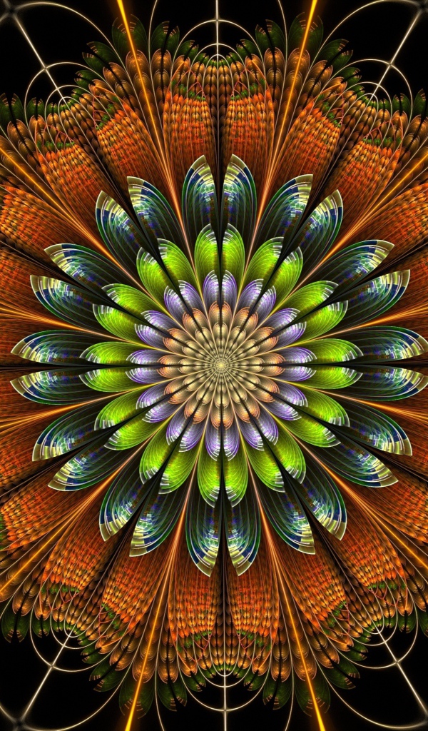 Красивый разноцветный абстрактный цветок, 3д графика