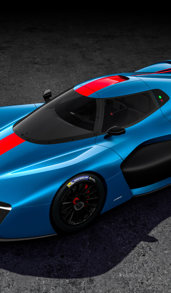 Голубой гоночный автомобиль Pininfarina H2 Speed Front 2018