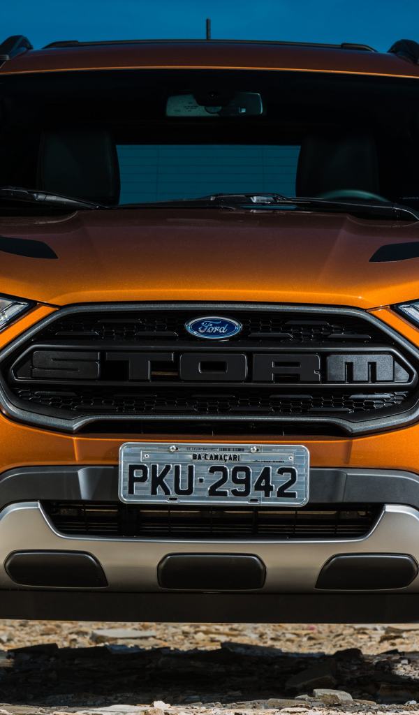 Оранжевый автомобиль Ford EcoSport, 2018 вид спереди