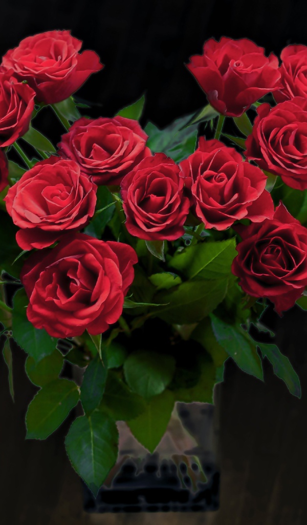 Beautiful bouquet of red roses in a vase