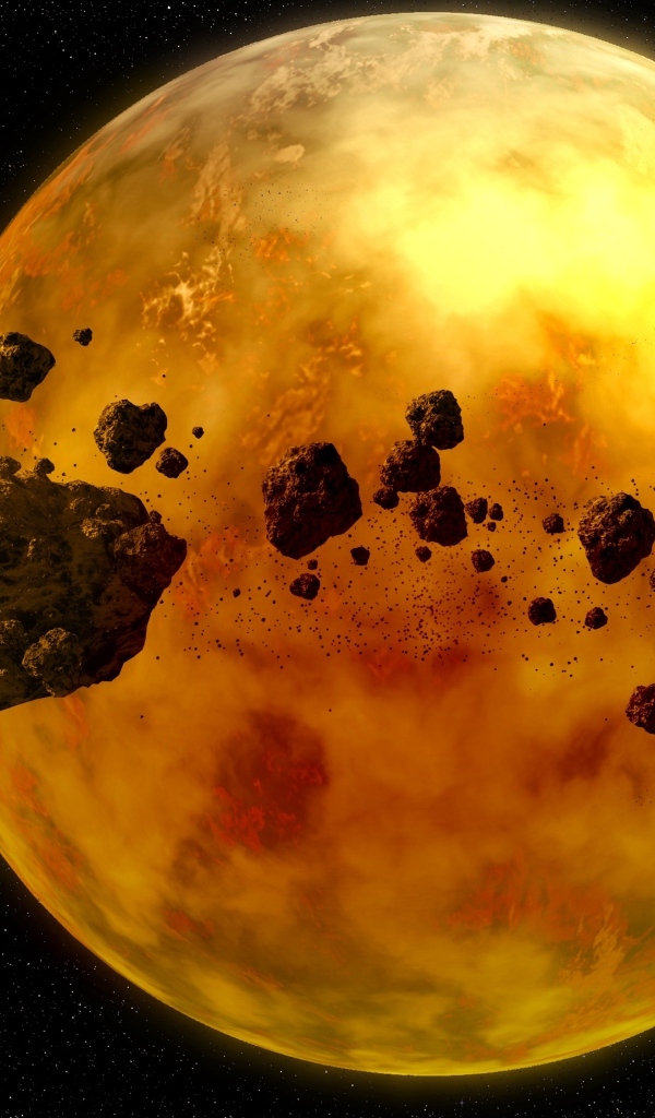 Астероиды летают вокруг желтой планеты