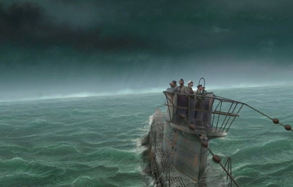 Подводная лодка во время шторма