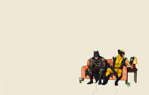 	   Batman with Wolverine on the couch