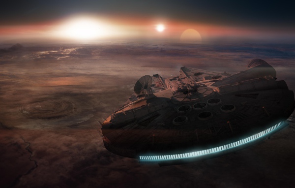 Millenium Falcon sits on the planet, Star Wars