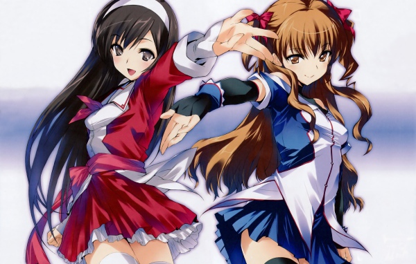 Две девушки аниме в школьной униформе