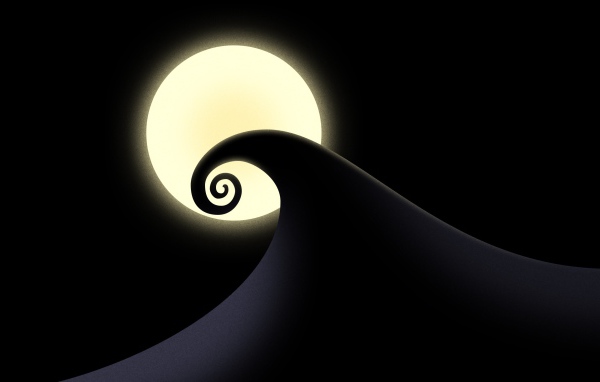 Черная волна на фоне луны
