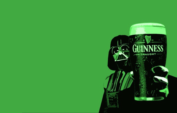 Darth Vader with a glass of Guinness beer