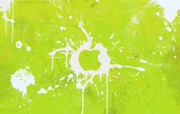 Логотип Apple Inc, всплески на зеленом фоне