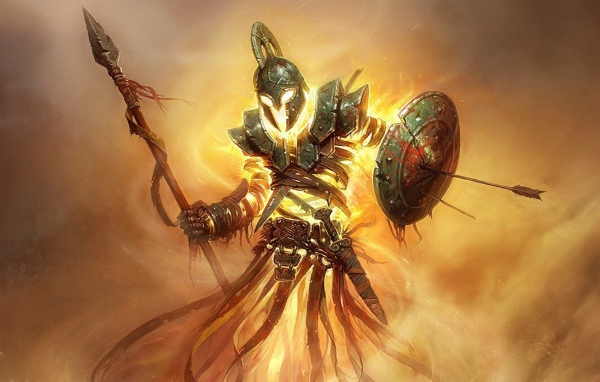 Fire warrior in Greek armor