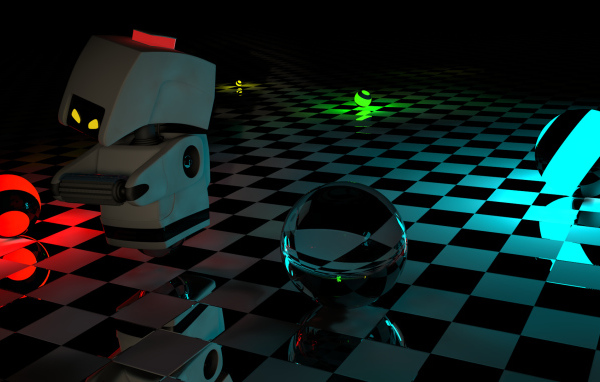 Робот и шары 3D графика 