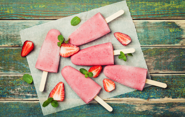 Fruit strawberry ice cream on stick