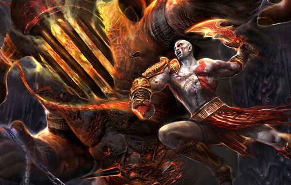Битва главного героя с богом Аресом игра God of War 