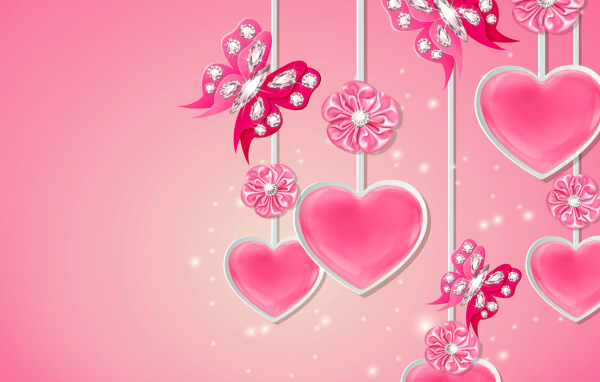 Розовые сердечки с алмазами 