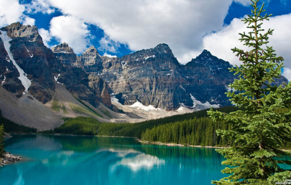 Горы у озера в национальном парке Джаспер, Канада