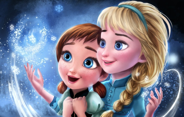 Маленькие Анна и Эльза ловят снежинки